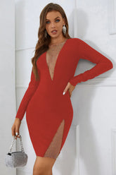 Robe bandage à manches longues et strass Layla